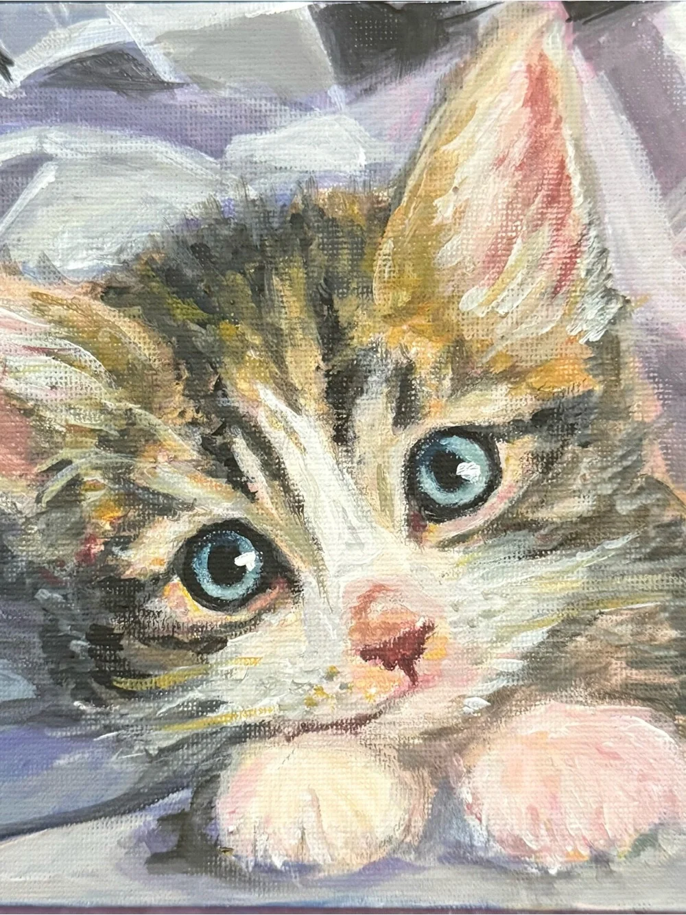 Adorable Kitten Original Mixed Media Painting on 6”x 6” Canvas Panel - Picture 2 of 9